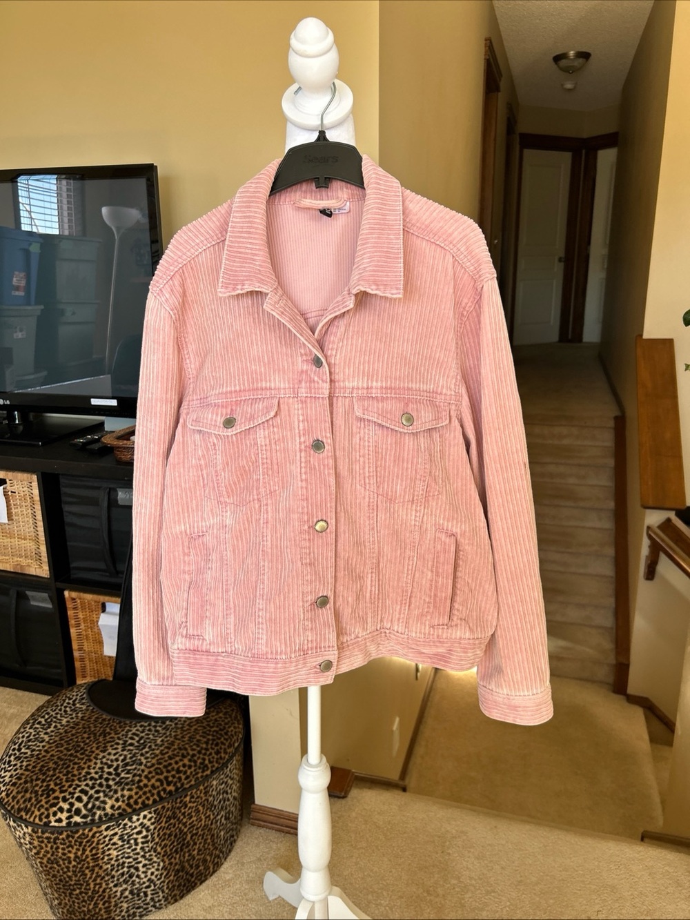 Pink Corduroy Button Down Trucker Jacket - Women